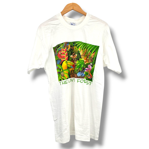 Vintage 1990s Human-I-Tees The Living Rainforest Tropical Animal T-Shirt Large - Picture 1 of 11